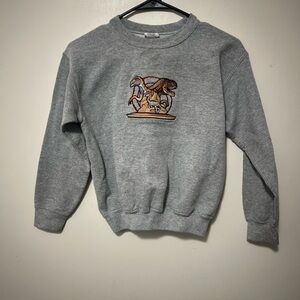 Vintage Embroidered dinosaur kids pullover sweatshirt youth small grey flaws